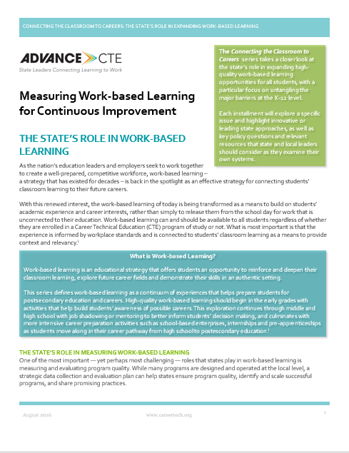 Connecting The Classroom To Careers: Measuring Work-based Learning For ...